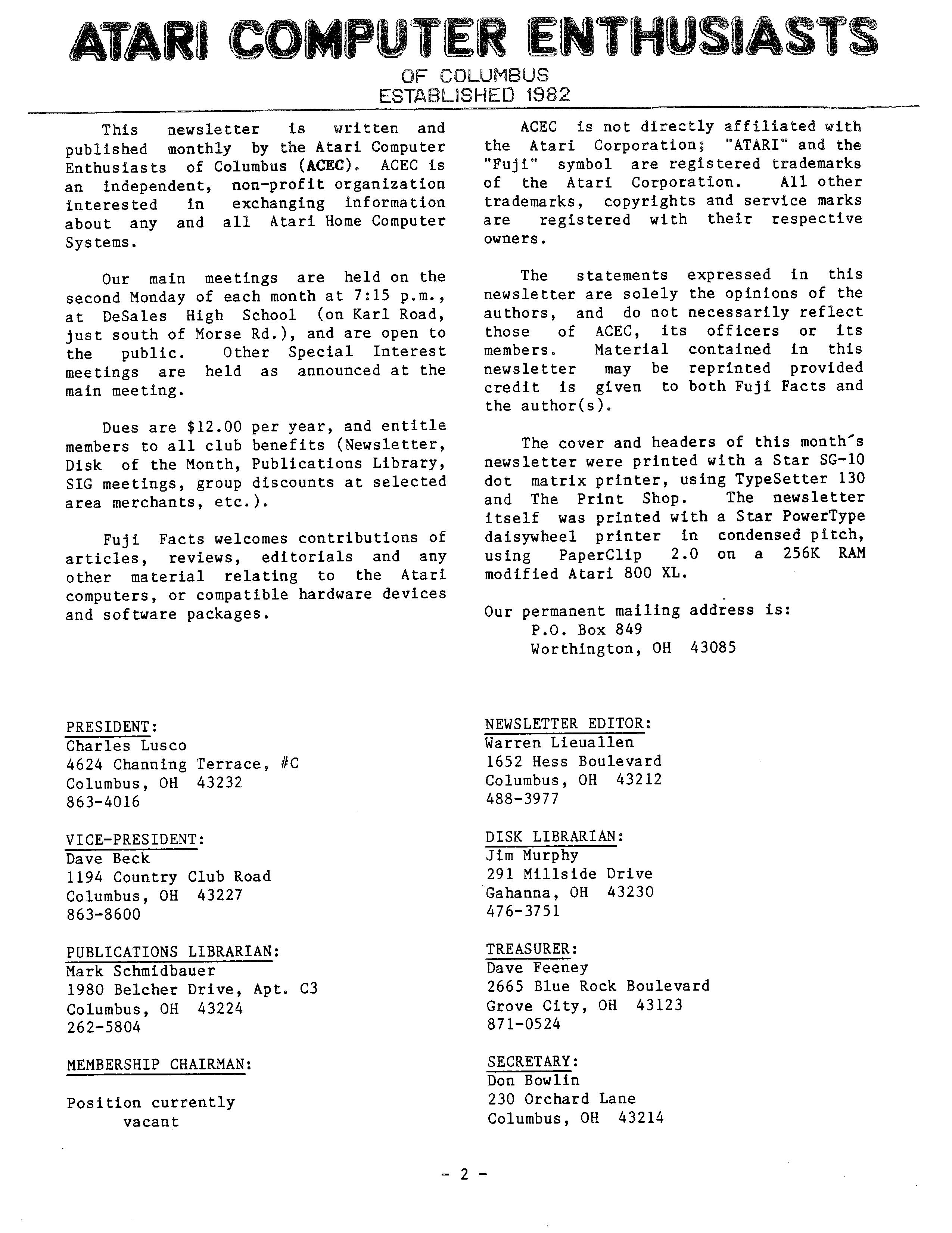 Atari Computer Enthusiasts/Fuji Facts Newsletter (September 1987 
