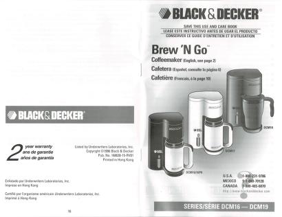 Black& Decker Brew ' N Go Coffeemaker DCM 19 : Black & Decker : Free  Download, Borrow, and Streaming : Internet Archive